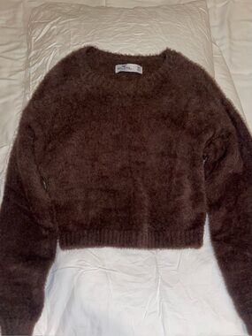 Hollister Fuzzy Crewneck Sweater in Chocolate Brown